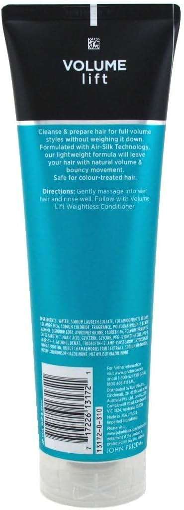 John Frieda Volume Lift Weightless Shampoo, Lightweight Volumizing Shampoo with Air-Silk Technology for Fine or Flat Hair, Adds Natural Fullness, Safe for Color-Treated Hair, 8.45 Oz (Pack of 2) - Image 3