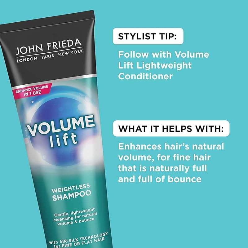 John Frieda Volume Lift Weightless Shampoo, Lightweight Volumizing Shampoo with Air-Silk Technology for Fine or Flat Hair, Adds Natural Fullness, Safe for Color-Treated Hair, 8.45 Oz (Pack of 2) - Image 5