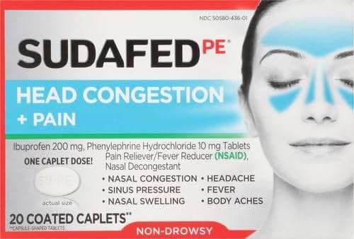 Sudafed PE Non-Drowsy Head Congestion + Pain Relief Caplets with Ibuprofen 200 mg & Phenylephrine HCl 10 mg, Nasal Decongestant & NSAID Pain Reliever & Fever Reducer, 20 ct (Pack of 2) - Image 2