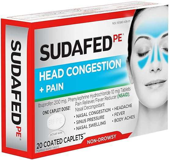 Sudafed PE Non-Drowsy Head Congestion + Pain Relief Caplets with Ibuprofen 200 mg & Phenylephrine HCl 10 mg, Nasal Decongestant & NSAID Pain Reliever & Fever Reducer, 20 ct (Pack of 2) - Image 10