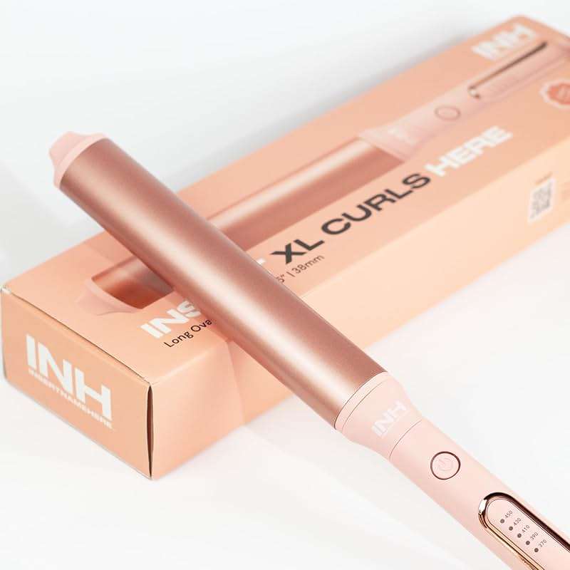 INH Oval Curling Wand for Long Hair - 8" Extra Long Barrel Curling Iron for Loose Curls & Hollywood Waves, XL Oval Wand Deluxe, No Clamp Curling Iron 1 1/2 Inch for Blowout Volume, Dual Voltage Curler - Image 1