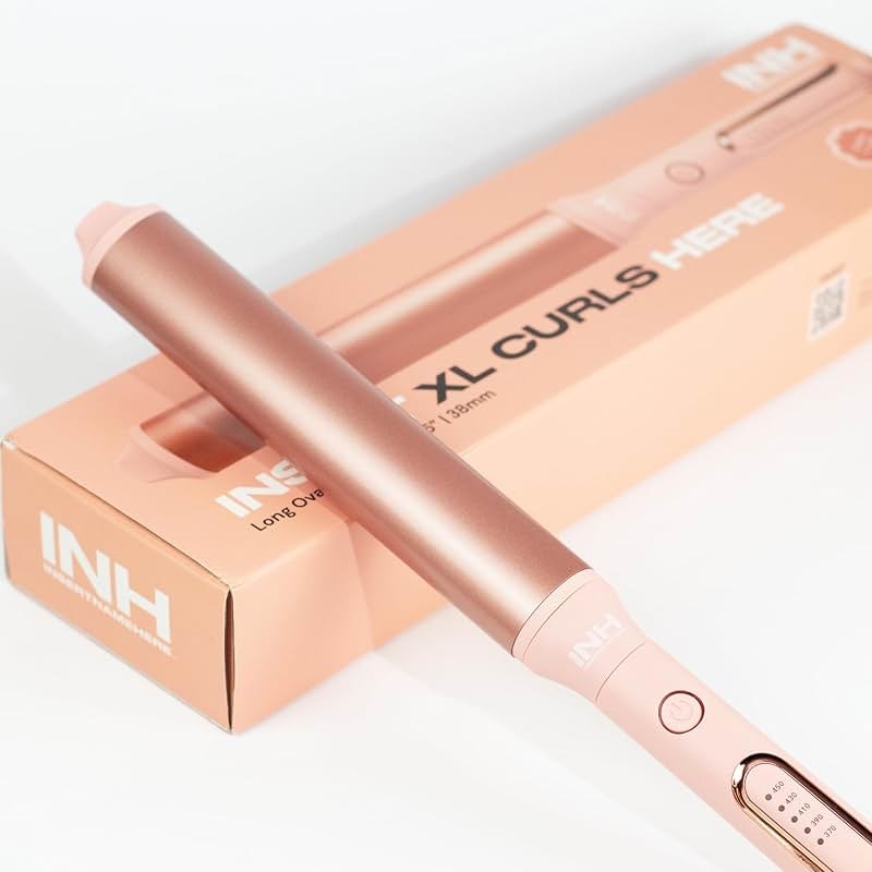 INH Oval Curling Wand for Long Hair - 8" Extra Long Barrel Curling Iron for Loose Curls & Hollywood Waves, XL Oval Wand Deluxe, No Clamp Curling Iron 1 1/2 Inch for Blowout Volume, Dual Voltage Curler - Product Image