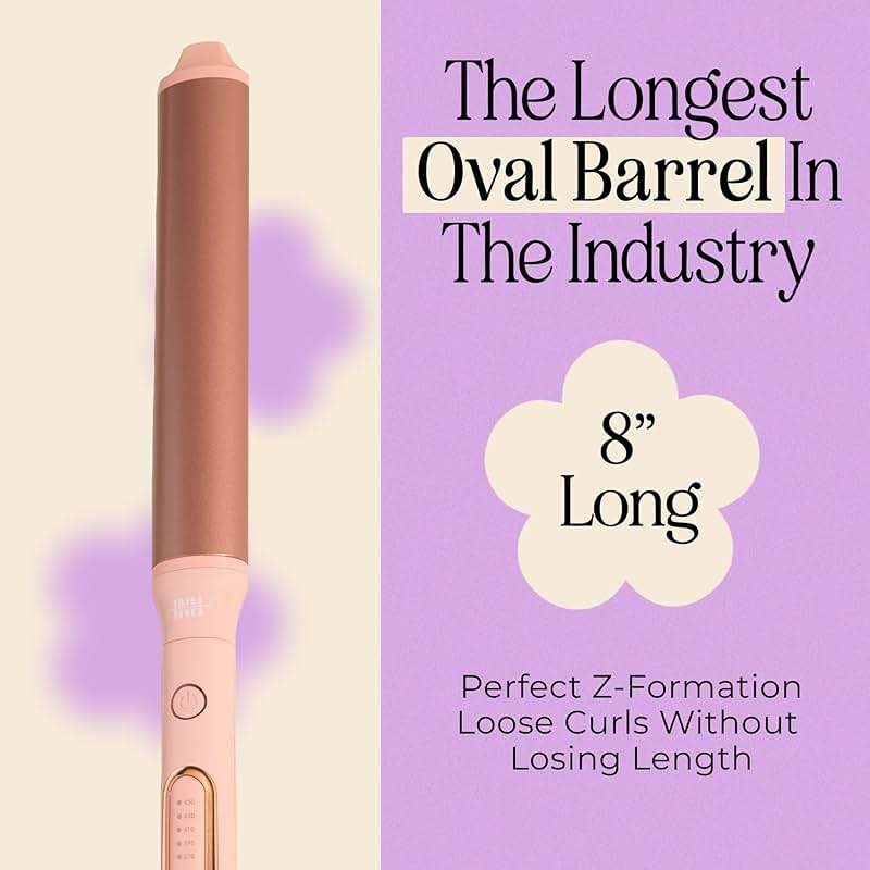 INH Oval Curling Wand for Long Hair - 8" Extra Long Barrel Curling Iron for Loose Curls & Hollywood Waves, XL Oval Wand Deluxe, No Clamp Curling Iron 1 1/2 Inch for Blowout Volume, Dual Voltage Curler - Image 2