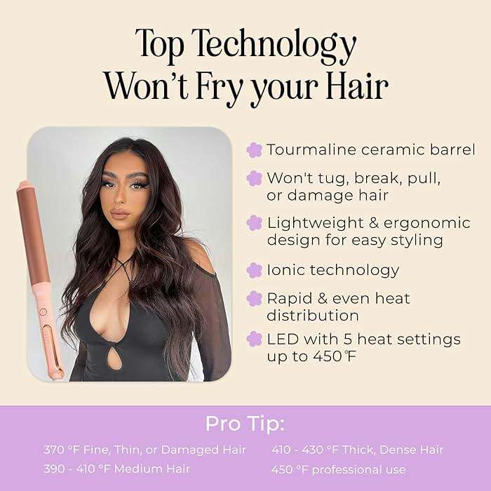INH Oval Curling Wand for Long Hair - 8" Extra Long Barrel Curling Iron for Loose Curls & Hollywood Waves, XL Oval Wand Deluxe, No Clamp Curling Iron 1 1/2 Inch for Blowout Volume, Dual Voltage Curler - Image 5