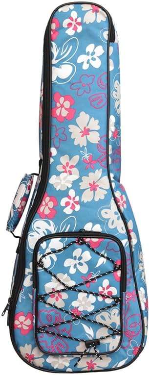 MUINS Ukulele Case,21 23 26 30 Durable Colorful Ukelele Case with Thicker Pad For Soprano Concert Tenor Uke with Double Adjustable Straps, Storage and Handle (Light Blue Flower, 26 Inch) - Image 1