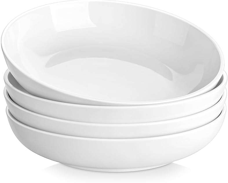 MALACASA 10" Large Pasta Bowls, 56 OZ White Salad Bowls Soup Bowls, Porcelain Serving Bowls Set of 4, Large Kitchen Bowl Plates Pasta Plates, Microwave & Dishwasher Safe, Series REGULAR - Image 1