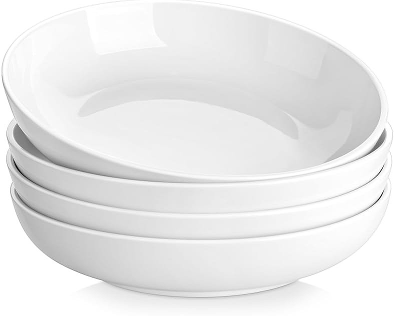 MALACASA 10" Large Pasta Bowls, 56 OZ White Salad Bowls Soup Bowls, Porcelain Serving Bowls Set of 4, Large Kitchen Bowl Plates Pasta Plates, Microwave & Dishwasher Safe, Series REGULAR - Product Image