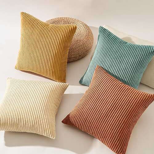 Topfinel Decorative Throw Pillow Covers Cushion Cases, Set of 4 Soft Velvet Modern Double-Sided Designs, Mix and Match for Boho Farmhouse Fall Home Decor (18x18 inch, Orange/Teal) - Image 5