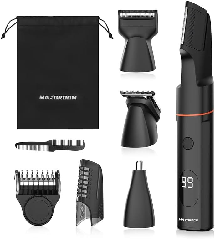 MAXGROOM Manscape Body Hair Trimmer for Men, Waterproof Pubic, Groin & Ball Shaver, No-Nick Mens Electric Grooming Kit with LED Display, USB Rechargeable, Adjustable Guide Comb - Product Image