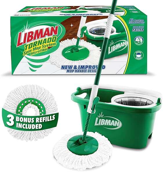 Libman Tornado Spin Mop System with 3 Refill Heads, Microfiber Spinning Mop and Bucket with Wringer Set for Home, Floor Cleaning of Hard-Wood, Laminate, Tile, All Surface Cleaner, 4 Total Mop Heads - Image 1