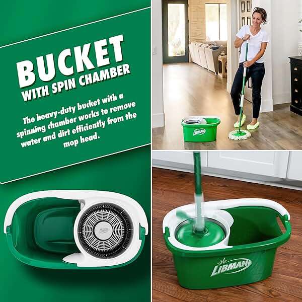 Libman Tornado Spin Mop System with 3 Refill Heads, Microfiber Spinning Mop and Bucket with Wringer Set for Home, Floor Cleaning of Hard-Wood, Laminate, Tile, All Surface Cleaner, 4 Total Mop Heads - Image 4