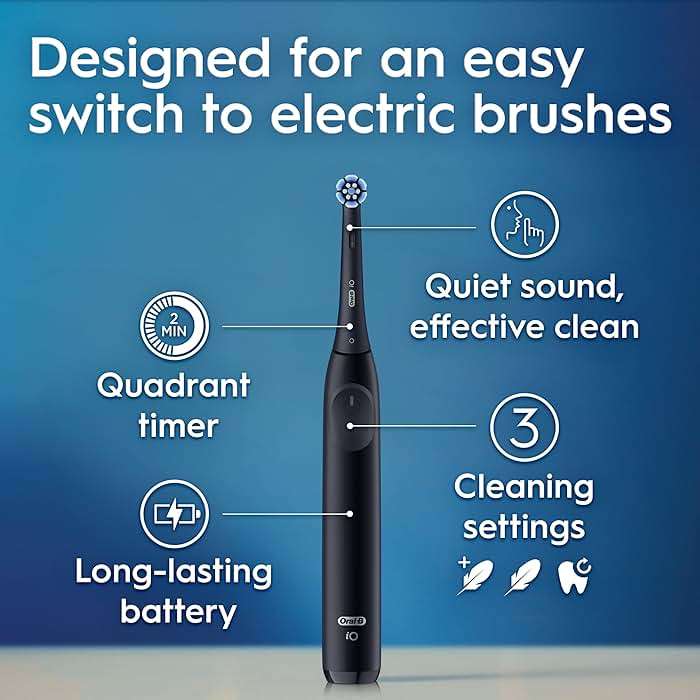 Oral-B iO Series 2 Rechargeable Electric Powered Toothbrush Starter Kit, Night Black with 2 Brush Heads - Automatic Pressure Sensor to Protect Gums - 3 Modes - 2 Min Timer - Image 8