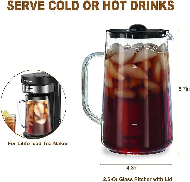 Iced Tea Pitcher With Lid for Litifo Iced Tea & Coffee Maker, 2.5-quart, Glass - Image 2