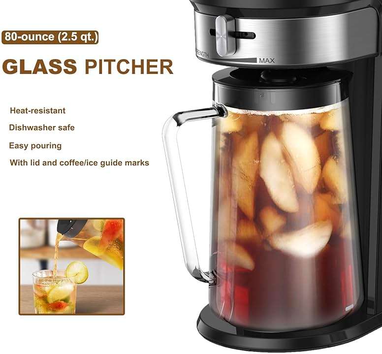 Iced Tea Pitcher With Lid for Litifo Iced Tea & Coffee Maker, 2.5-quart, Glass - Image 3
