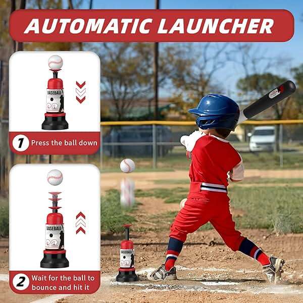 Wee Wonders 3-in-1 T Ball Set - Adjustable Height, Hanging Tee Ball Set with Automatic Pitching Machine/6 Balls/Retractable Bat, TBall Stand Suit for Outdoor, Sport Toys Gifts for Kids Boys Age 3+ - Image 4