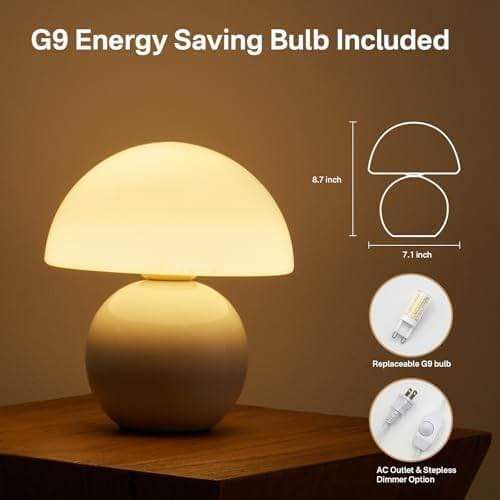 Dawnwake Mushroom Lamp Table Lamp for Bedroom,Desk Bedside Small Lamps for Living Room Night Stands,Mushroom Decor Cute Mini Modern Mid Century Lamps,Unique Aesthetic Home Living Room Decor(White) - Image 4