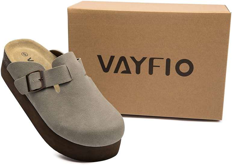 Vayfio Women's Suede Clogs Cork Footbed Sandals Comfort Platform Mules with Arch Support Adjustable Buckle Slip On Slippers - Image 2