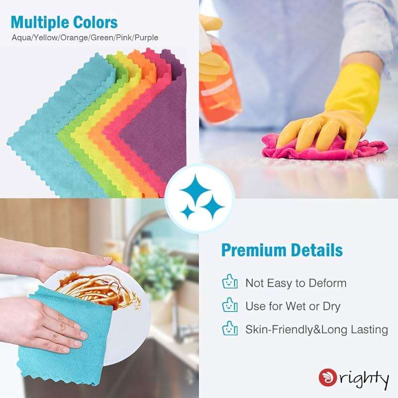 Orighty Microfiber Cleaning Cloth, 24 Pack Highly Absorbent Cleaning Rags, Household Cleaning Supplies, Reusable Lint Free Cloths Microfiber Rag for House, Kitchen, Car Care, 12x11 inch - Image 5
