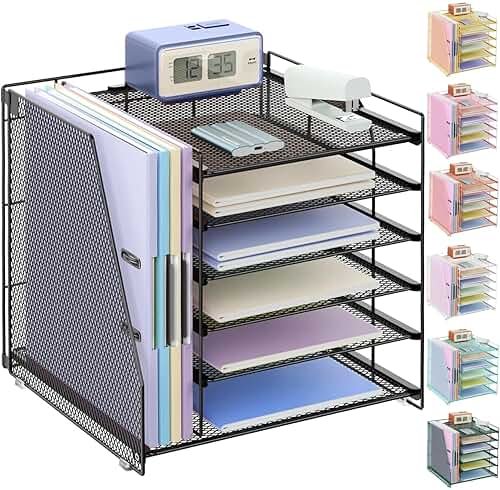 gianotter 6-Tier Paper Organizer With Magazine Holder, Desk Organizers and Accessories, Desk Accessories & Workspace Organizers, File Organizer for Office Supplies Storag (Black, 6-Tier) - Product Image