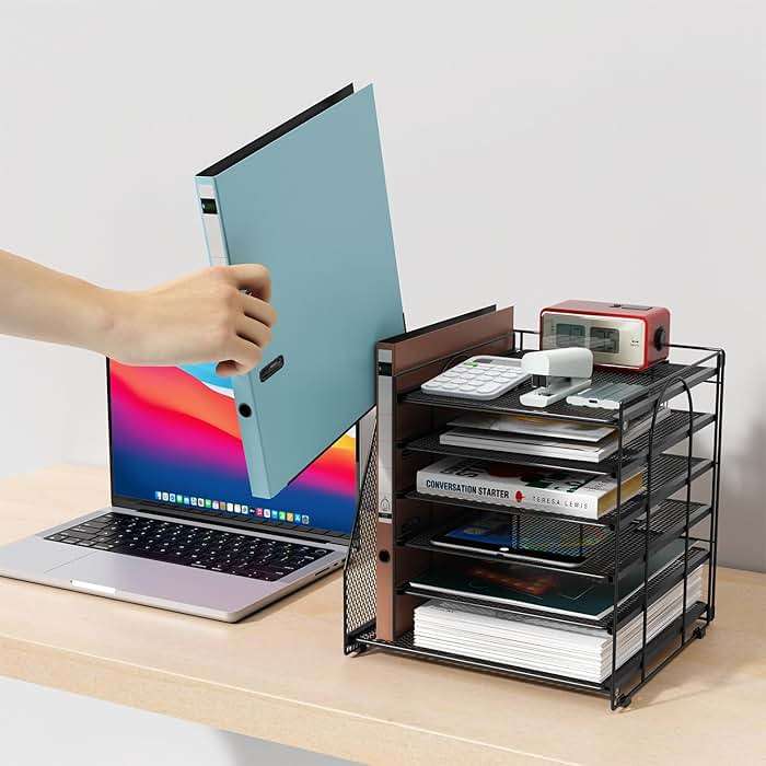 gianotter 6-Tier Paper Organizer With Magazine Holder, Desk Organizers and Accessories, Desk Accessories & Workspace Organizers, File Organizer for Office Supplies Storag (Black, 6-Tier) - Image 2