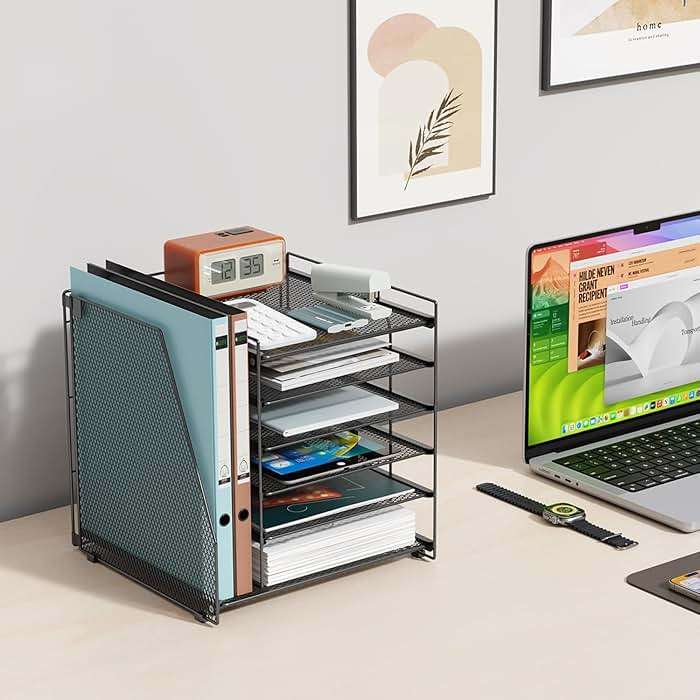 gianotter 6-Tier Paper Organizer With Magazine Holder, Desk Organizers and Accessories, Desk Accessories & Workspace Organizers, File Organizer for Office Supplies Storag (Black, 6-Tier) - Image 6