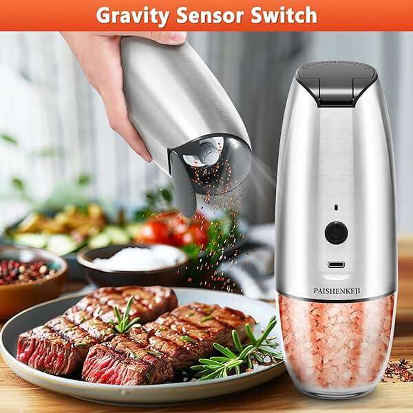 Electric Salt and Pepper Grinder Set: - For Gravity Electric Salt and Pepper Shakers Set Rechargeable Automatic Spice Grinder USB Powered Spice Peppercorn Shaker with Adjustable Coarseness - Image 2