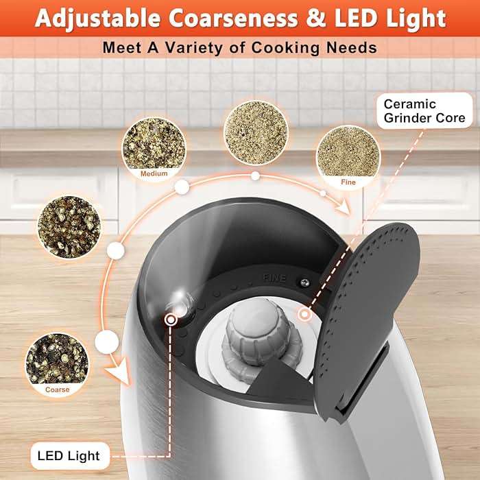 Electric Salt and Pepper Grinder Set: - For Gravity Electric Salt and Pepper Shakers Set Rechargeable Automatic Spice Grinder USB Powered Spice Peppercorn Shaker with Adjustable Coarseness - Image 7
