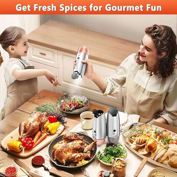 Electric Salt and Pepper Grinder Set: - For Gravity Electric Salt and Pepper Shakers Set Rechargeable Automatic Spice Grinder USB Powered Spice Peppercorn Shaker with Adjustable Coarseness - Image 8