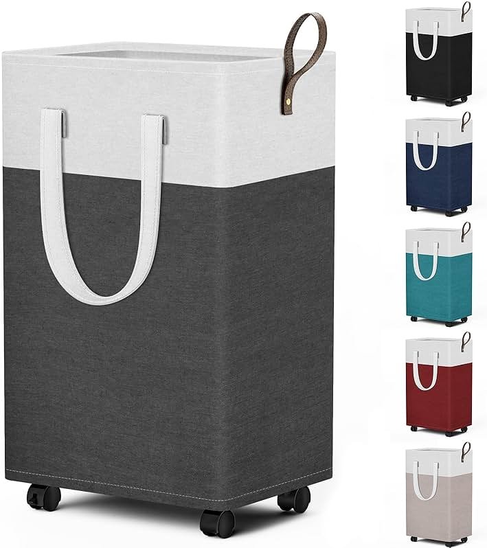 HomeHacks 75L Waterproof Rolling Laundry Hamper - Collapsible Clothes Basket with 4 Wheels for Bathroom, Laundry Room & Dorm, Easy-Clean PEVA Lining, Space-Saving Design(Gray) - Product Image