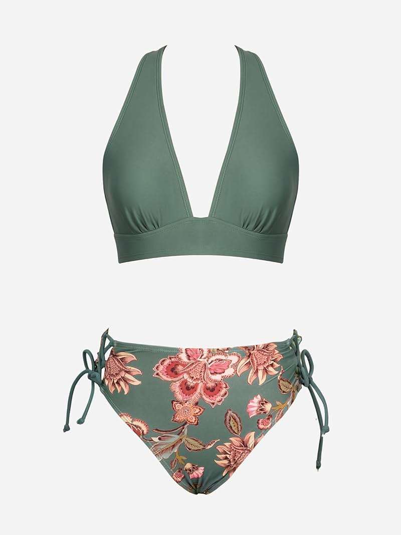CUPSHE Bikini Set for Women Two Piece Swimsuit V Neck Triangle Top Wide Straps Cross Back Lace up Mid Rise - Image 5