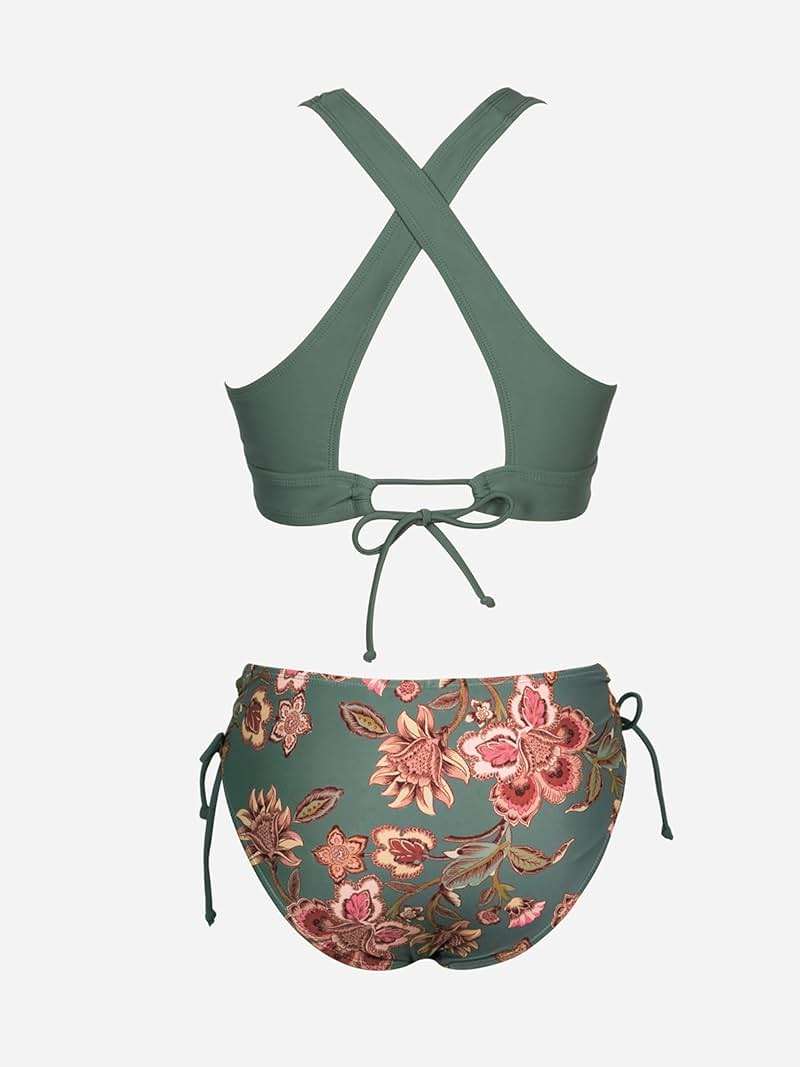 CUPSHE Bikini Set for Women Two Piece Swimsuit V Neck Triangle Top Wide Straps Cross Back Lace up Mid Rise - Image 6