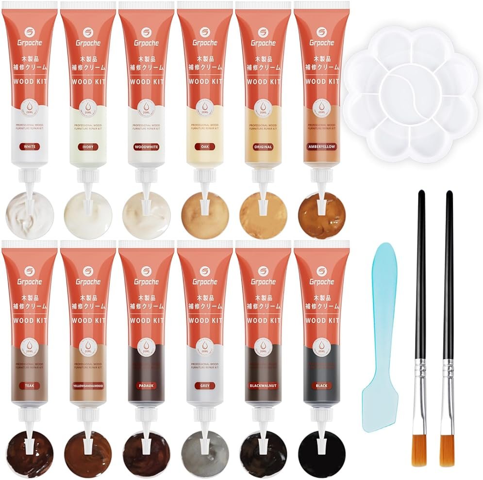Wood Furniture Repair Kit, 12 Colors Wood Fillers Hardwood Laminate Floor Repair Kit Touch Up Paint Repair Scratch, Cracks, Stains, Discoloration for Furniture, Door, Cabinet, Floor, Table Surface - Product Image
