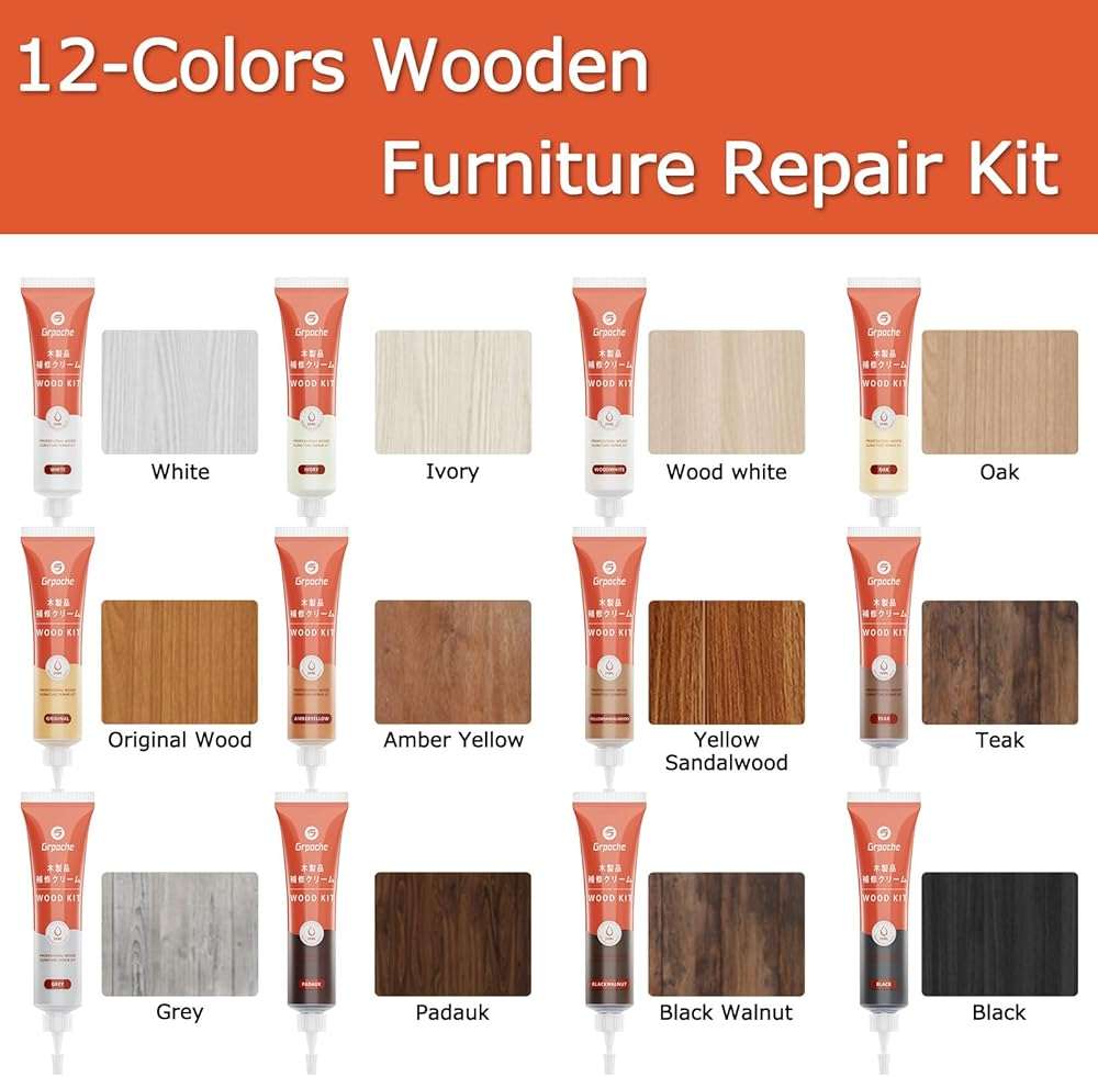 Wood Furniture Repair Kit, 12 Colors Wood Fillers Hardwood Laminate Floor Repair Kit Touch Up Paint Repair Scratch, Cracks, Stains, Discoloration for Furniture, Door, Cabinet, Floor, Table Surface - Image 6