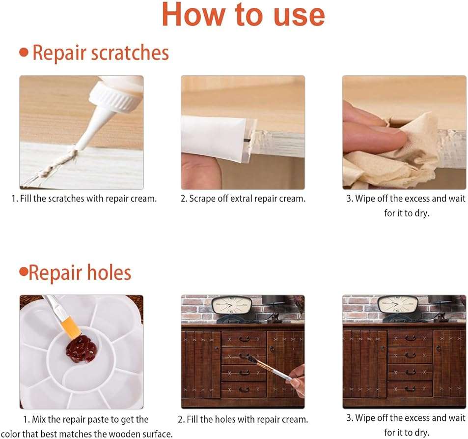 Wood Furniture Repair Kit, 12 Colors Wood Fillers Hardwood Laminate Floor Repair Kit Touch Up Paint Repair Scratch, Cracks, Stains, Discoloration for Furniture, Door, Cabinet, Floor, Table Surface - Image 7