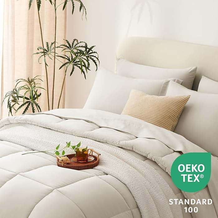 CozyLux Queen Comforter Set Beige - 7 Pieces Bed in a Bag Queen, Oeko-Tex Certified Bedding Set, All Season Soft Bed Set with Down Alternative Comforter, Sheets, Pillowcases & Shams - Image 3