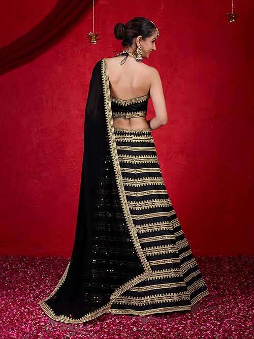 TRENDMALLS Silk Embroidery Lehenga Choli with Dupatta For Women (L251-Black-SemiStitch-FreeSize) - Image 2