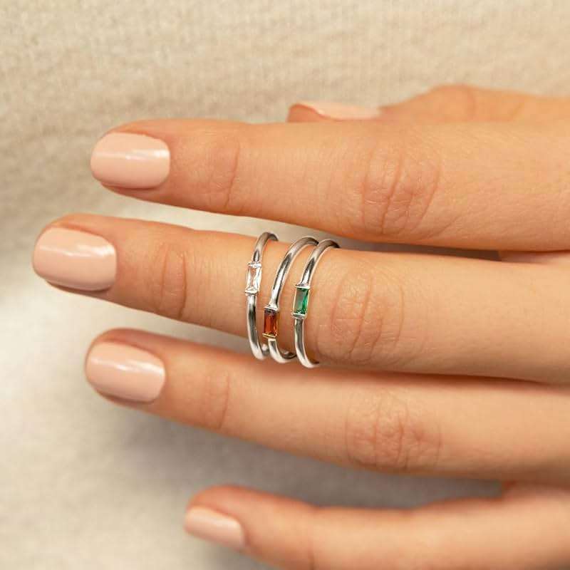 Helonley S925 Sterling Silver Birthstone Stackable Rings for Women Mother with Cubic zirconium Mom Ring Mother's Day Jewelry Gifts for Wife - Image 4
