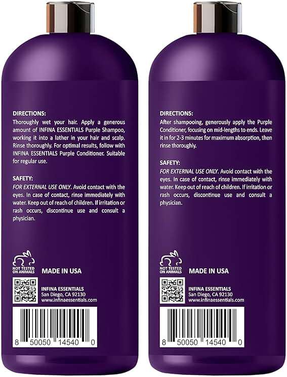 INFINA ESSENTIALS Purple Shampoo and Conditioner Set - Sulfate Free, Enriched with Coconut Oil & Aloe Vera, Ideal for Blonde, Gray, Brassy & Color Treated Hair, Nourishes & Hydrates - 16 fl oz each - Image 9