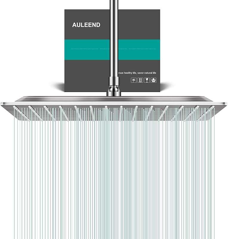 AULEEND Square Rain Shower Head, High Flow Stainless Steel,Work with any decorative style,All Metal Rainfall Shower Head (Brushed Nickel, 16) - Image 1