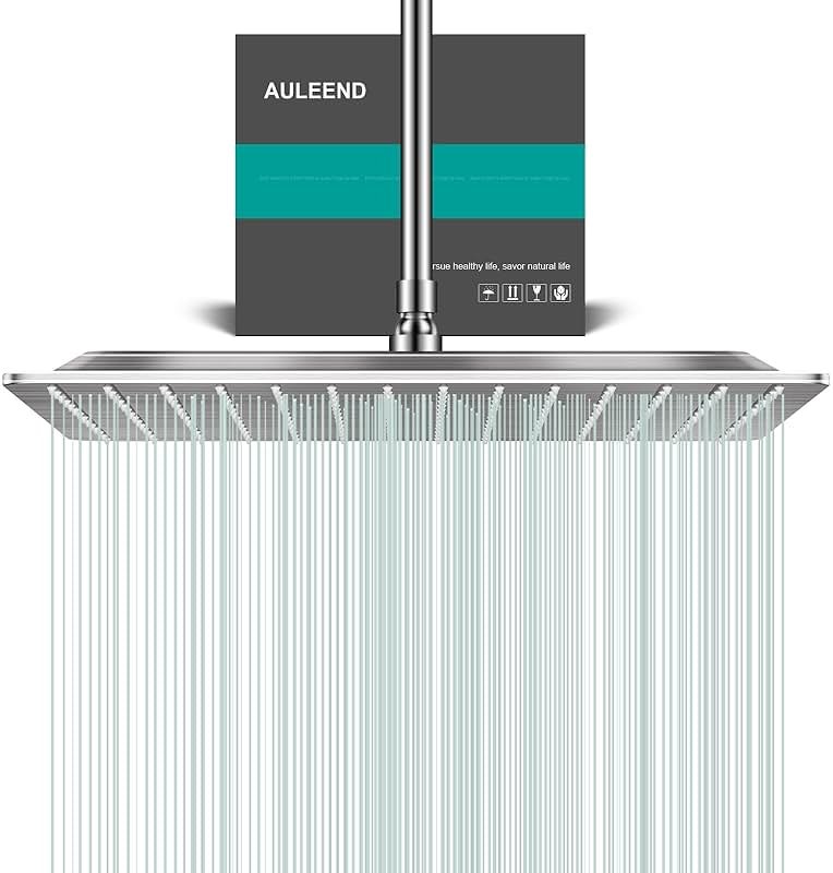 AULEEND Square Rain Shower Head, High Flow Stainless Steel,Work with any decorative style,All Metal Rainfall Shower Head (Brushed Nickel, 16) - Product Image