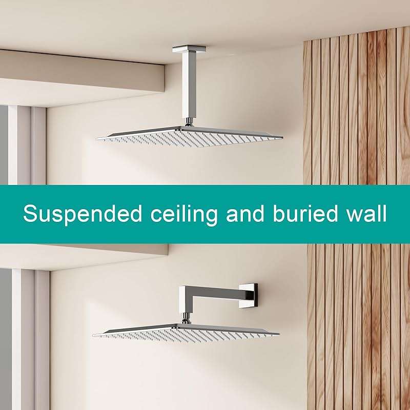 AULEEND Square Rain Shower Head, High Flow Stainless Steel,Work with any decorative style,All Metal Rainfall Shower Head (Brushed Nickel, 16) - Image 3