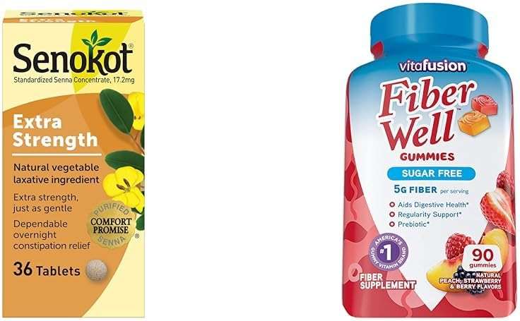 Senokot Extra Strength 36 Count and Vitafusion Fiber Well Sugar Free Fiber Supplement 90 Count - Image 1