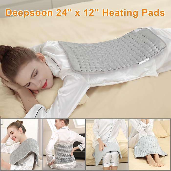 Deepsoon Heating Pad,Electric Heating Pads for Back,Neck,Moist Heating Pad for Abdomen Shoulder Knee Legs,Dry/Moist Heat&Auto Shut Off,Fathers Day Dad Gifts for Men Birthday,Light Gray,24x12 Inch - Image 2