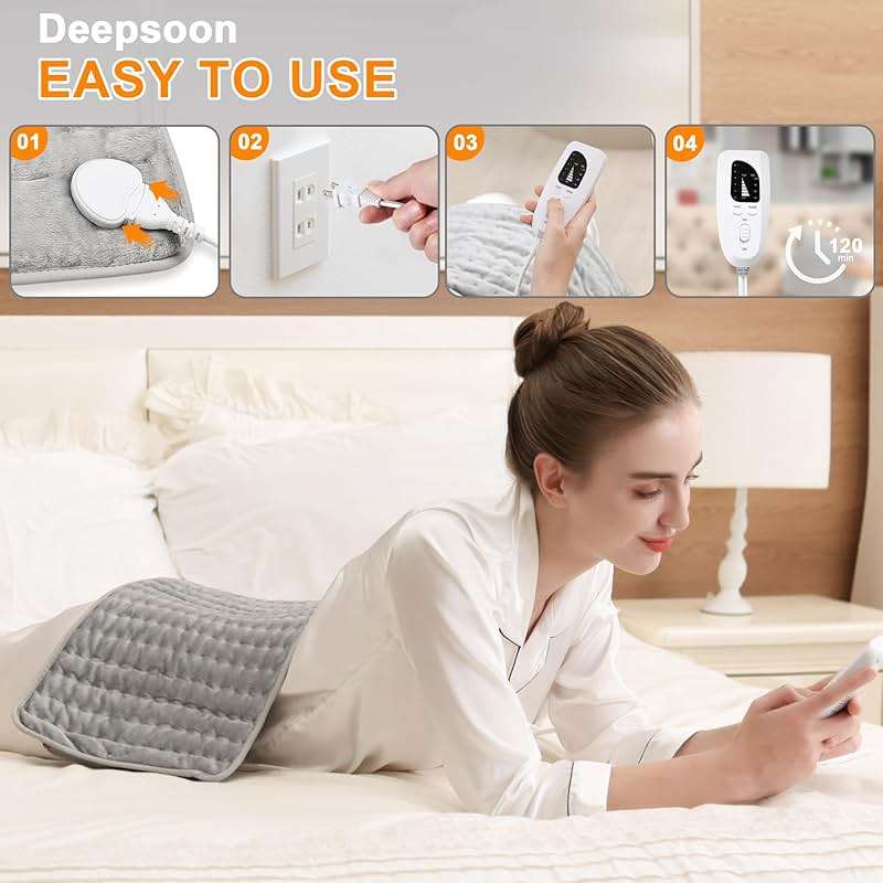 Deepsoon Heating Pad,Electric Heating Pads for Back,Neck,Moist Heating Pad for Abdomen Shoulder Knee Legs,Dry/Moist Heat&Auto Shut Off,Fathers Day Dad Gifts for Men Birthday,Light Gray,24x12 Inch - Image 3