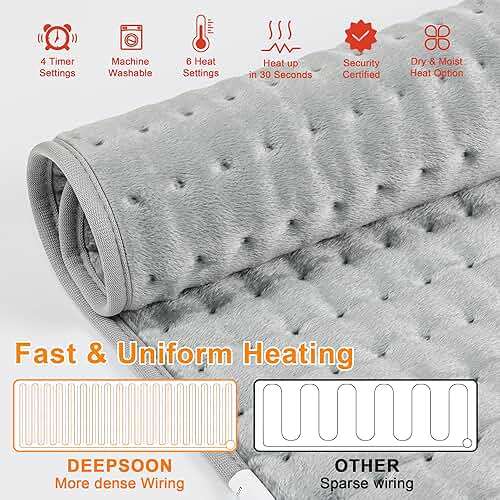 Deepsoon Heating Pad,Electric Heating Pads for Back,Neck,Moist Heating Pad for Abdomen Shoulder Knee Legs,Dry/Moist Heat&Auto Shut Off,Fathers Day Dad Gifts for Men Birthday,Light Gray,24x12 Inch - Image 5