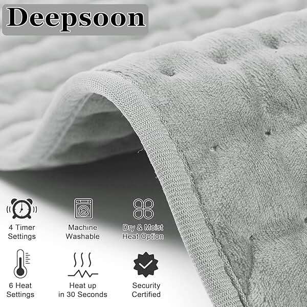 Deepsoon Heating Pad,Electric Heating Pads for Back,Neck,Moist Heating Pad for Abdomen Shoulder Knee Legs,Dry/Moist Heat&Auto Shut Off,Fathers Day Dad Gifts for Men Birthday,Light Gray,24x12 Inch - Image 9