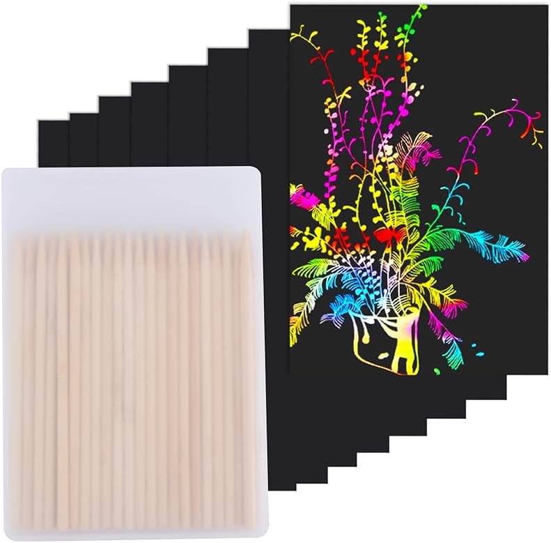 Cityrosy Scratch Art Paper Rainbow Sets for Kids 100 Pcs-Black Magic Scratch Off Craft Set Classroom Supplies Kits for Age 3-12 Kids Party Games Birthday Gifts Easter Basket Stuffers - Product Image
