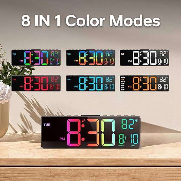 JALL 10.5'' Large Digital Alarm Clock with 8 RGB Colors, Date, Month, Temperature LED, Auto DST, Digital Clock Large Display for Classroom, Office, Bedroom, Back-to-School Gift for Students, Teachers - Image 3