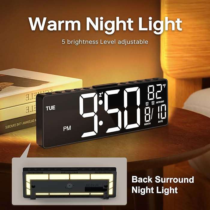 JALL 10.5'' Large Digital Alarm Clock with 8 RGB Colors, Date, Month, Temperature LED, Auto DST, Digital Clock Large Display for Classroom, Office, Bedroom, Back-to-School Gift for Students, Teachers - Image 4