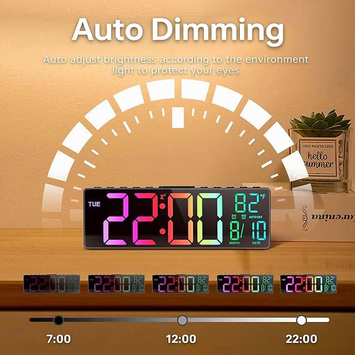 JALL 10.5'' Large Digital Alarm Clock with 8 RGB Colors, Date, Month, Temperature LED, Auto DST, Digital Clock Large Display for Classroom, Office, Bedroom, Back-to-School Gift for Students, Teachers - Image 9